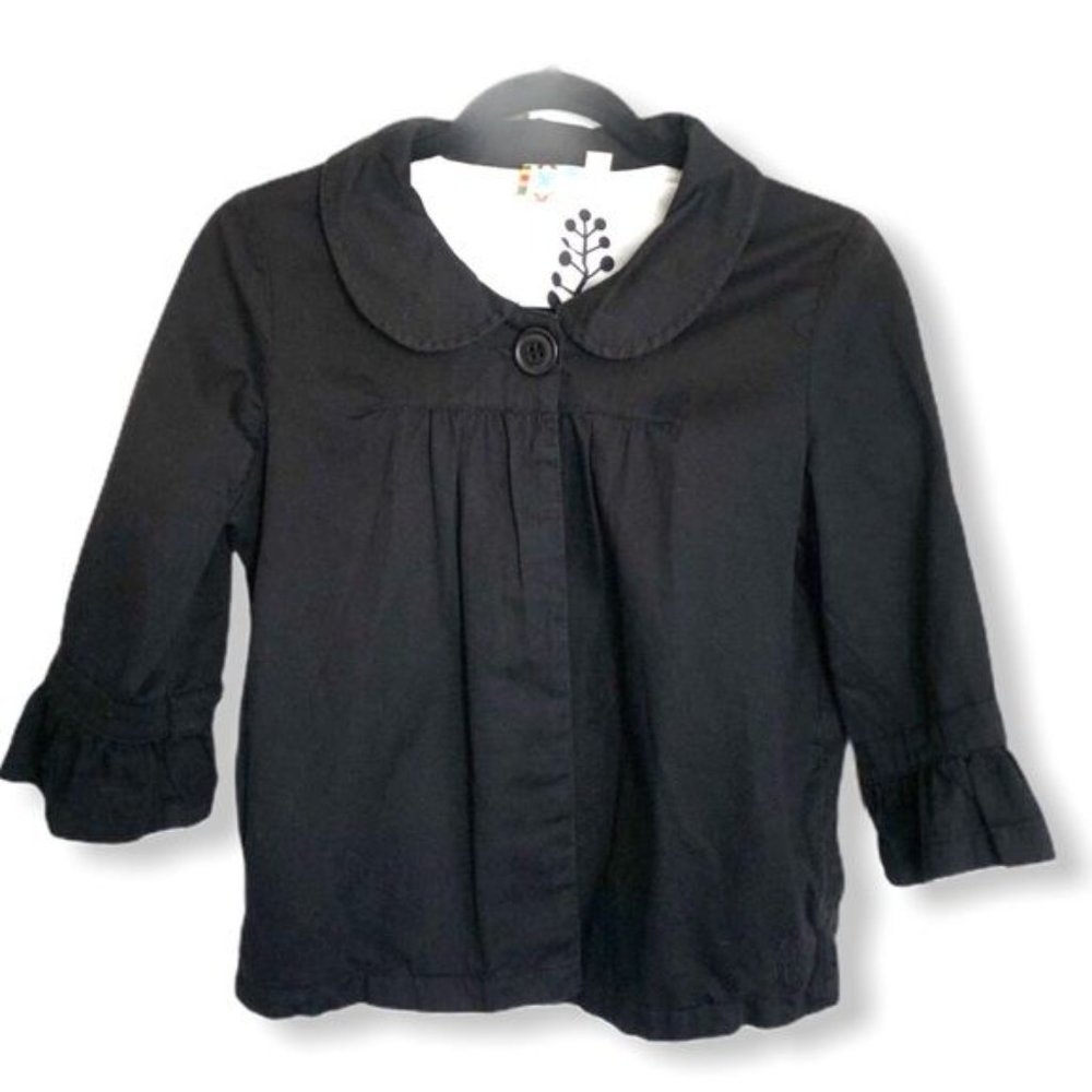 Roxy 3/4 Bell Sleeve Round Collar Button Accent Black Twill Jacket Womens Medium